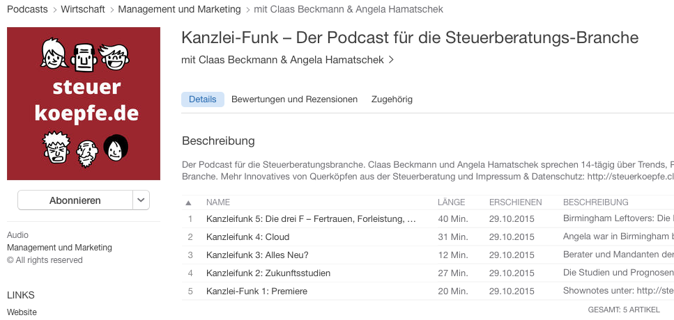 Kanzlei-Funk einfach in iTunes abonnieren